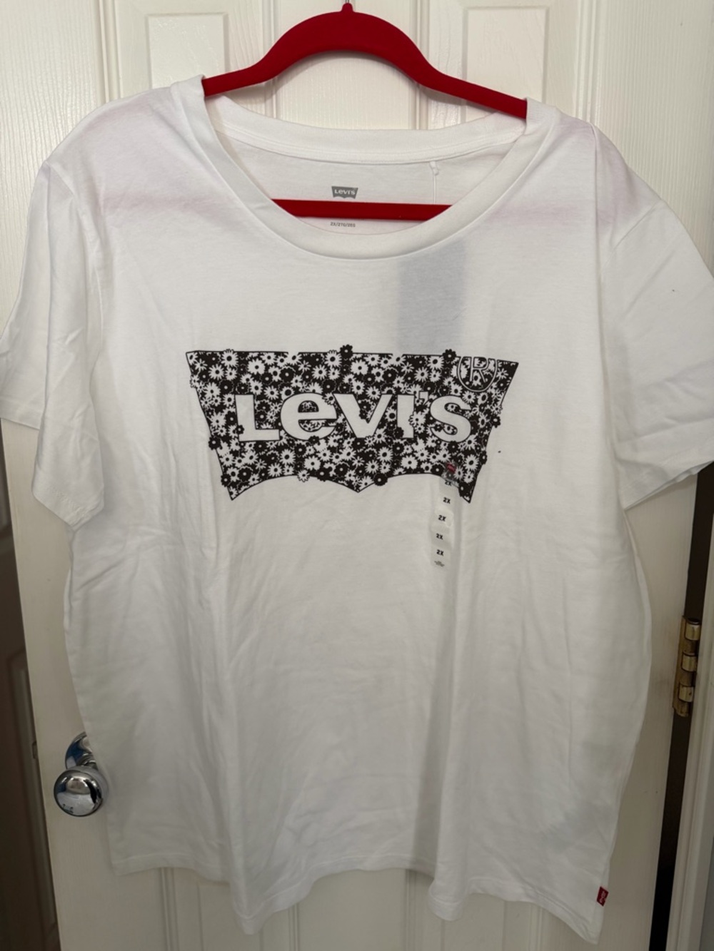 Levi's White Tee with Black Floral Logo
